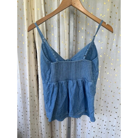 Old Navy Chambray Denim 100% Cotton Front Tie Smocked Back Adjustable Cami Top S - Picture 3 of 5
